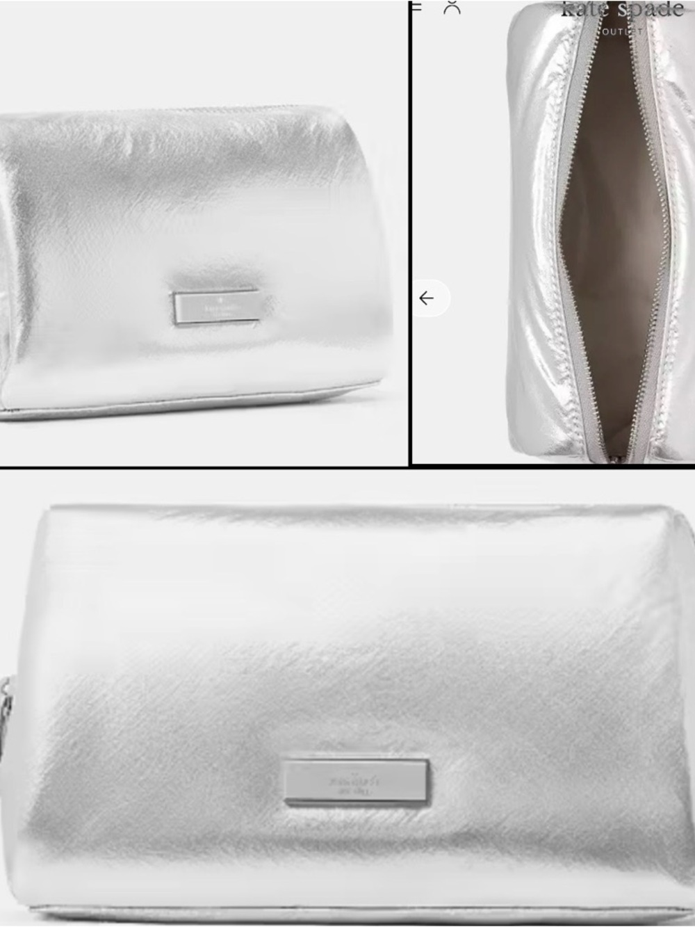 Kate Spade Carter Metallic Cosmetic Pouch / silver / NEW / sealed packaging